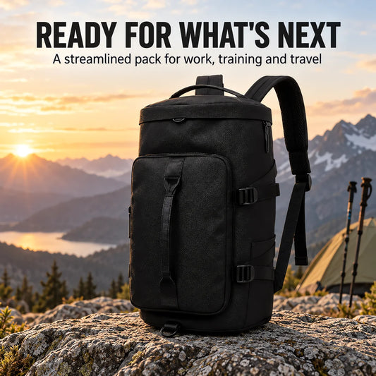Waterproof Backpack Oxford Fabric, Black Everyday Daypack with Top Handle and Front Pocket, Wear Resistant Polyester Lined