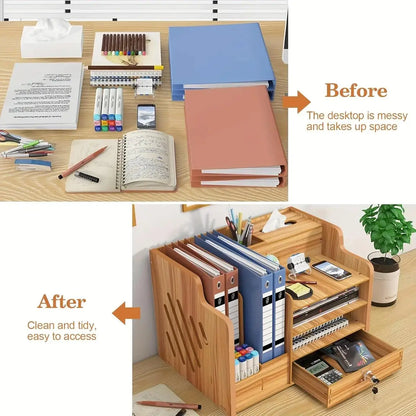 Desk Paper Storage Box Wooden Document Organizer Stackable Paper Tray for Home Office School Tray Holder