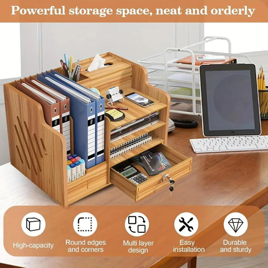 Desk Paper Storage Box Wooden Document Organizer Stackable Paper Tray for Home Office School Tray Holder