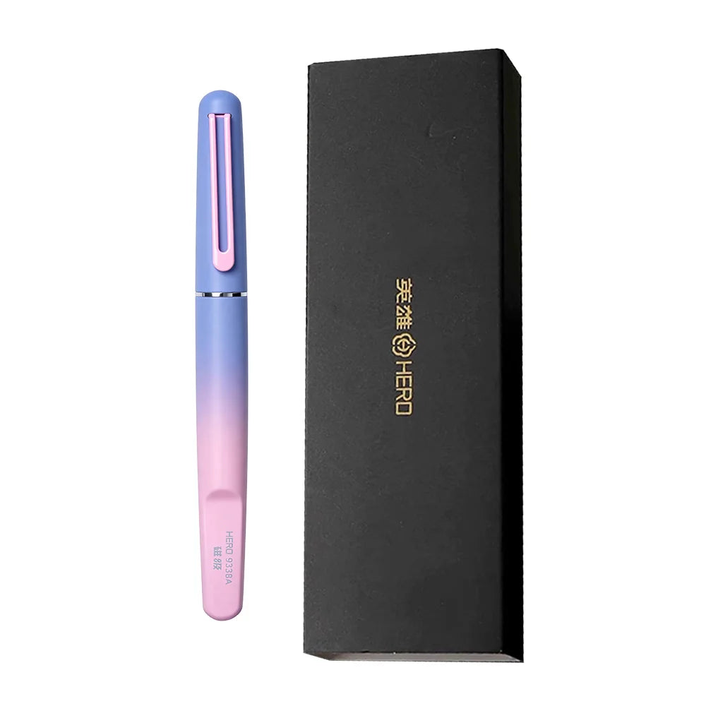 HERO 9338A Magnetic Fountain Pen 0.38mm Iridium EF Nib Frosted Gradient Metal Body Fingerprint Proof Ergonomic Grip Quick Dry Ink Smooth Writing, Anti-Skip & Anti-Blob