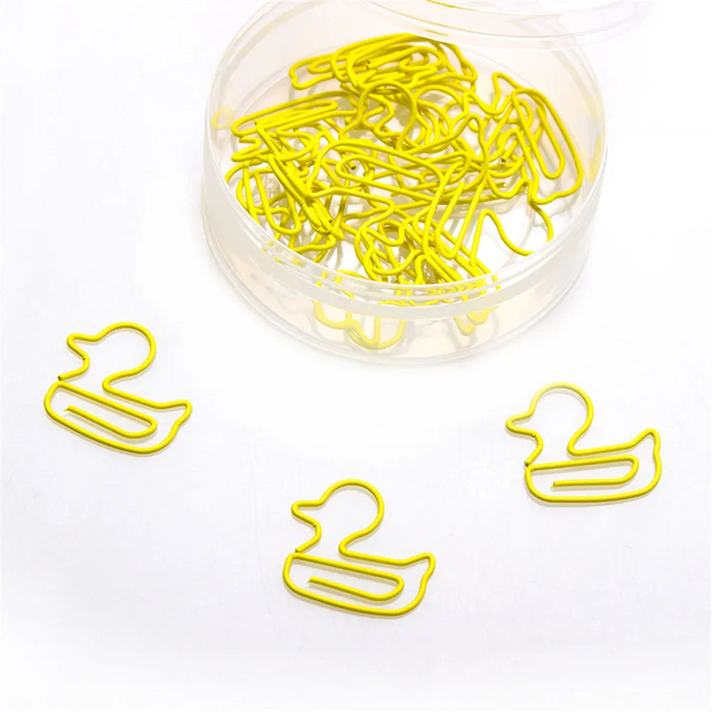 20Pcs/Box Cute Duck Animal Metal Bookmark Paper Clips For Book Marker Binder Photo Memo Clip Stationery School Supplies