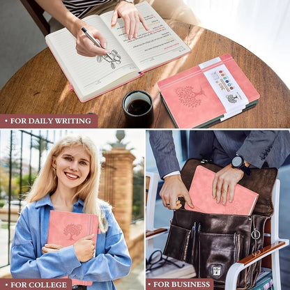 A4 Ruled Hardcover Diary Notebook, Faux PU Leather Cover, 130 Pages Thick Paper Journal with Elastic Band & Bookmark Ribbon, Writing Notepad for Office School Business Men Women