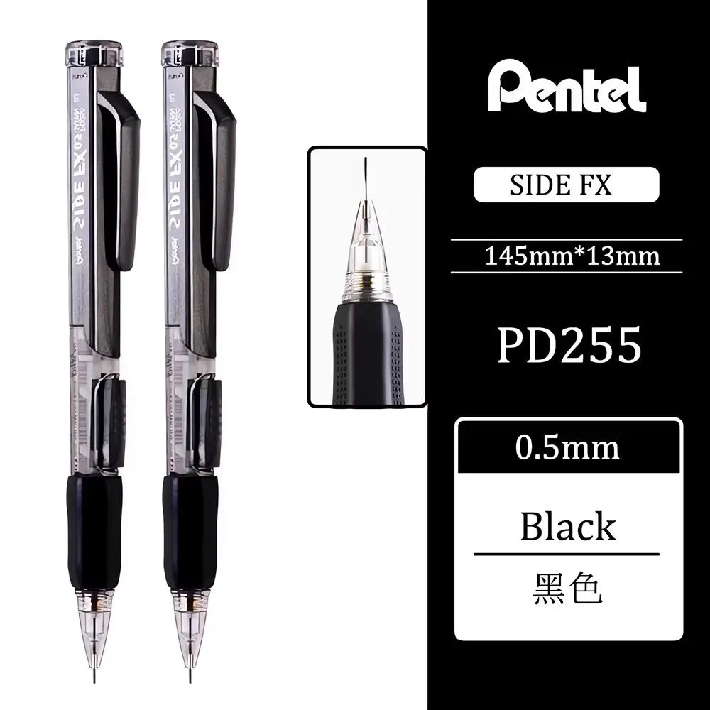 2Pcs Pentel PD255 Mechanical Pencils 0.5mm Side Extrusion Lead Eraser Head Retractable Classic Cute School Supplies Stationery Drawing Pencil Set