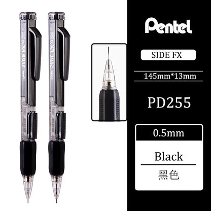 2Pcs Pentel PD255 Mechanical Pencils 0.5mm Side Extrusion Lead Eraser Head Retractable Classic Cute School Supplies Stationery Drawing Pencil Set