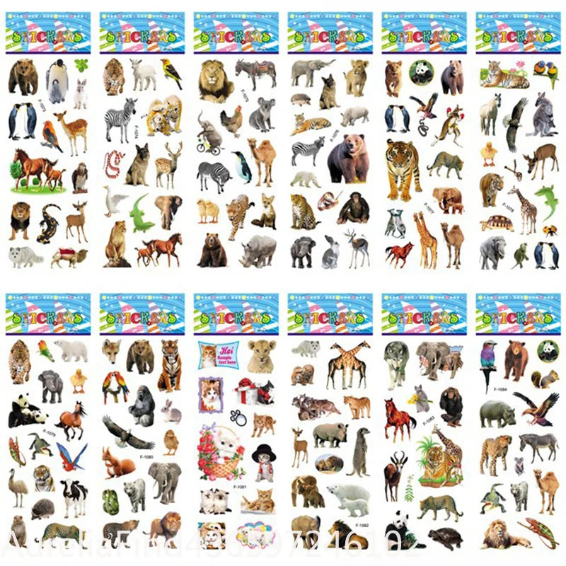 10 Sheets 3D Puffy Animal Stickers Bulk Scrapbook Decor Stickers Birthday New Year Christmas Gift for Kids