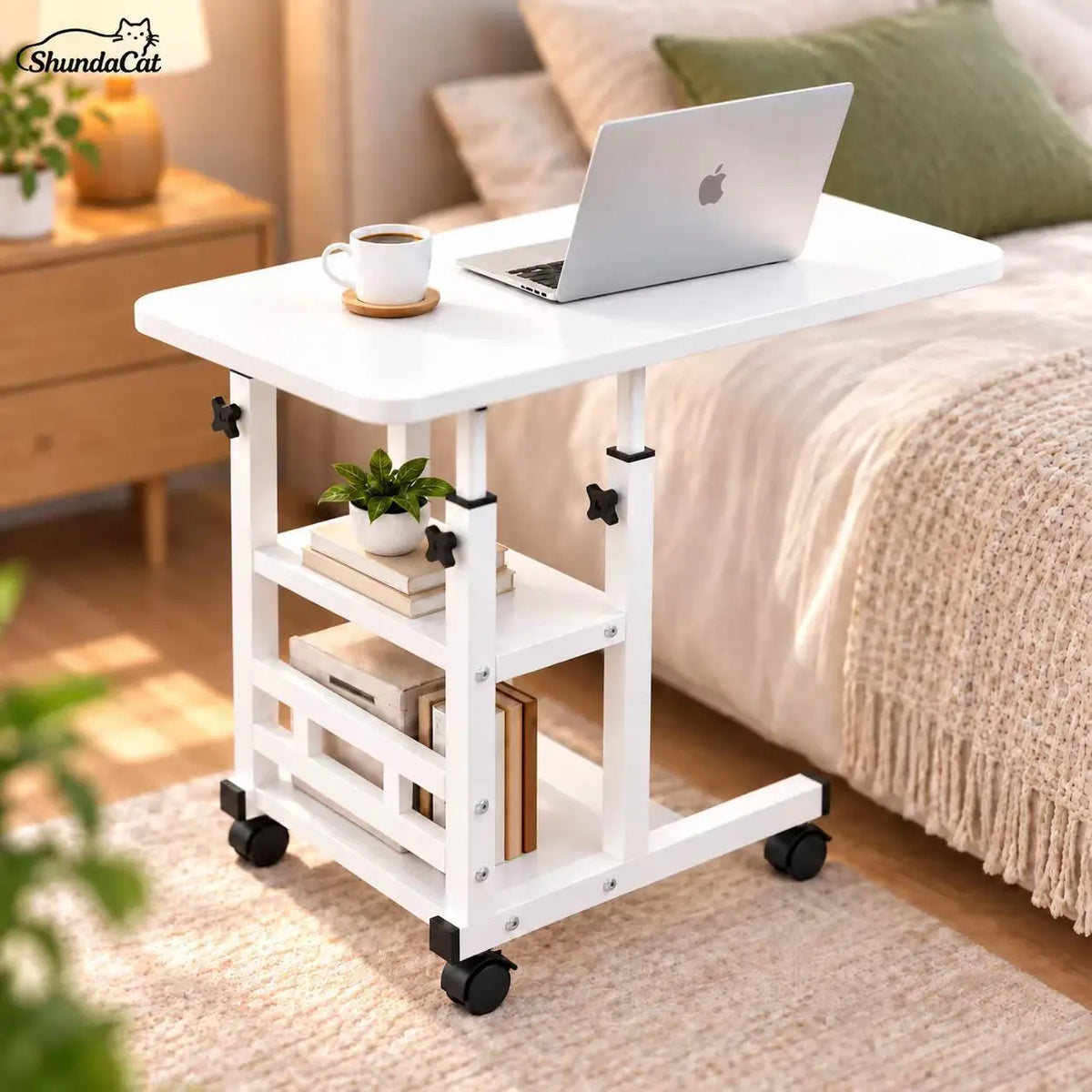 Portable Rolling Laptop Desk with Wheels for Bed, Adjustable Height Laptop Table for Couch, Small Computer Desk, Black