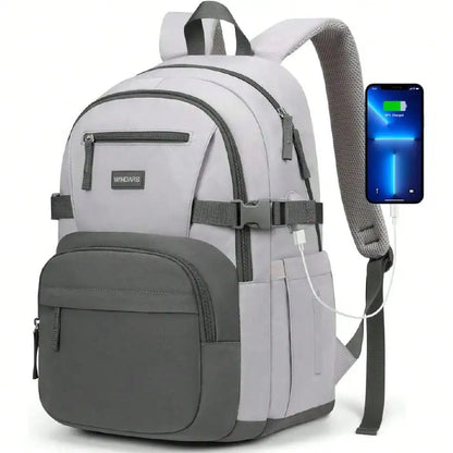 Backpack, Cute High School Backpacks For Teens Student Large Bookbag 15.6 Inch Laptop Bag With USB Charger Port Dark Grey & Light Grey),34729201