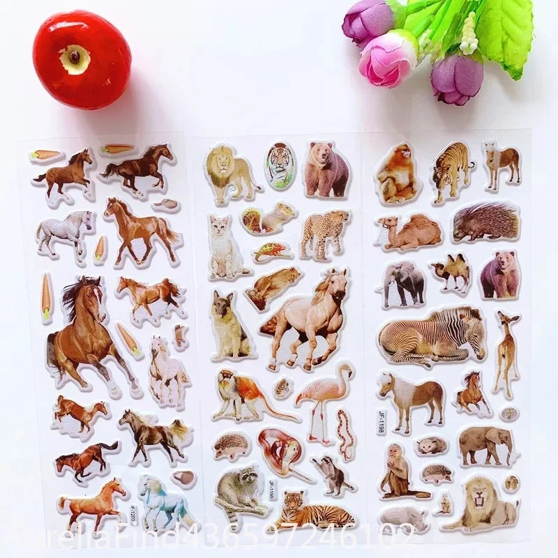 10 Sheets 3D Puffy Animal Stickers Bulk Scrapbook Decor Stickers Birthday New Year Christmas Gift for Kids