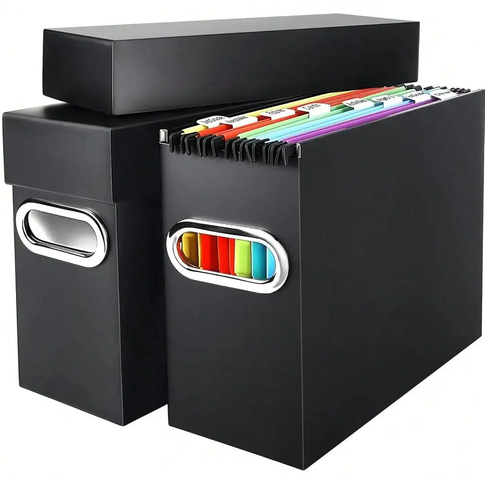 File Organizer Box With Lid & Handle, Heavy Duty Hanging File Folder Storage Boxes For Letter Size, Portable Filing Organizer For Office