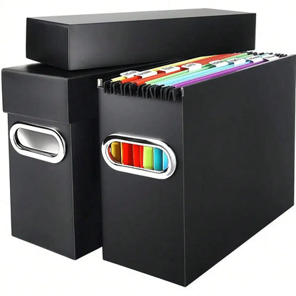 File Organizer Box With Lid & Handle, Heavy Duty Hanging File Folder Storage Boxes For Letter Size, Portable Filing Organizer For Office