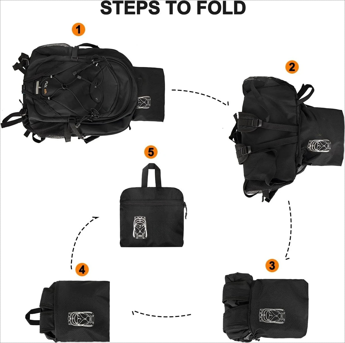 45L Foldable Water Resistant Hiking Backpack With Rain Cover & Trekking Pole Holder Ergonomic Daypack Black For Mountaineering Climbing Camping Backpacking Fishing Cycling Multi-Day Trek Weekend Travel Outdoor Sports Men Wome