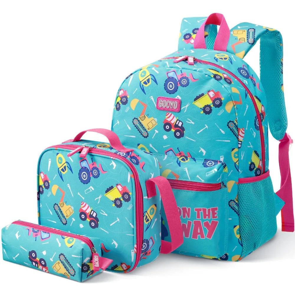 3Pcs Set Backpack for Girls Large Capacity Lightweight School W/Lunch Box and Pencil Case Crossbody Bag