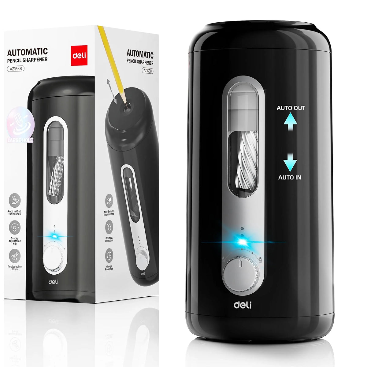 Deli Electric Pencil Sharpener Automatic USB Battery Operated 3 Modes Fast Sharp for Home Office School