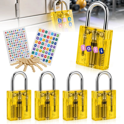 BOZZYS Transparent Mini Lock Set of 5 with 6 Keys, DIY Stickers Included, Make It Yours Design, One Key Opens Every Lock, Compact Colorful Padlocks for Gym Lockers, Cabinets, Suitcases and Zipper Bags