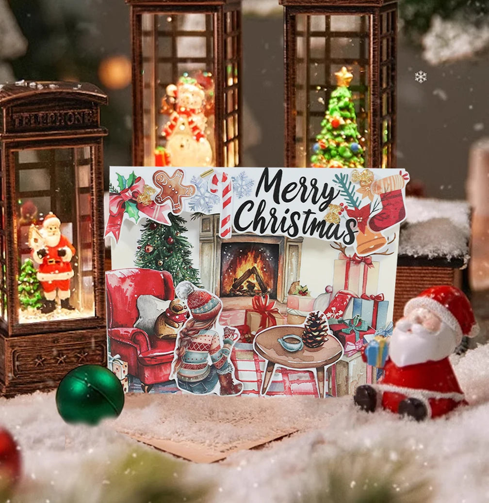 A5 Christmas Theme Sticker Book PET Material Pre-cut Model Retro Style Diary Decoration Base Material