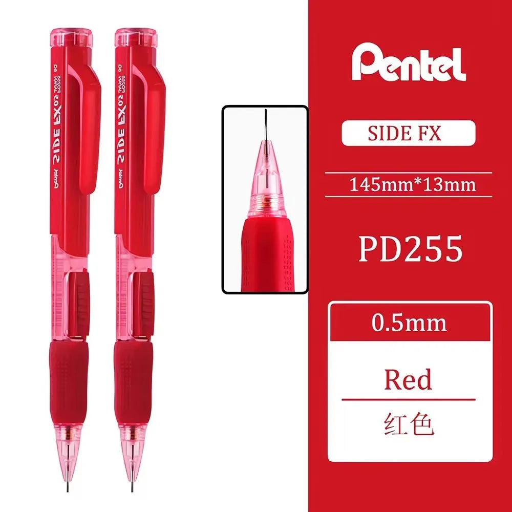 2Pcs Pentel PD255 Mechanical Pencils 0.5mm Side Extrusion Lead Eraser Head Retractable Classic Cute School Supplies Stationery Drawing Pencil Set
