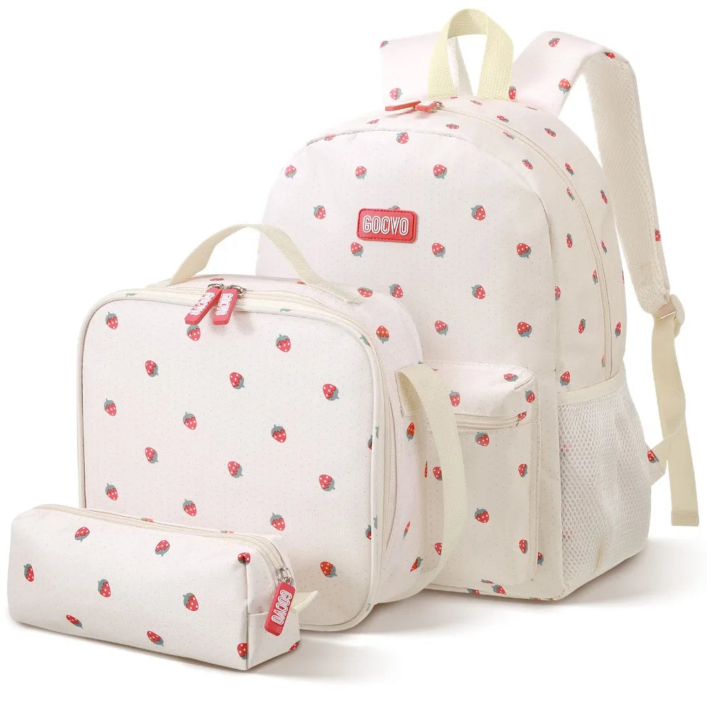 3Pcs Set Backpack for Girls Large Capacity Lightweight School W/Lunch Box and Pencil Case Crossbody Bag