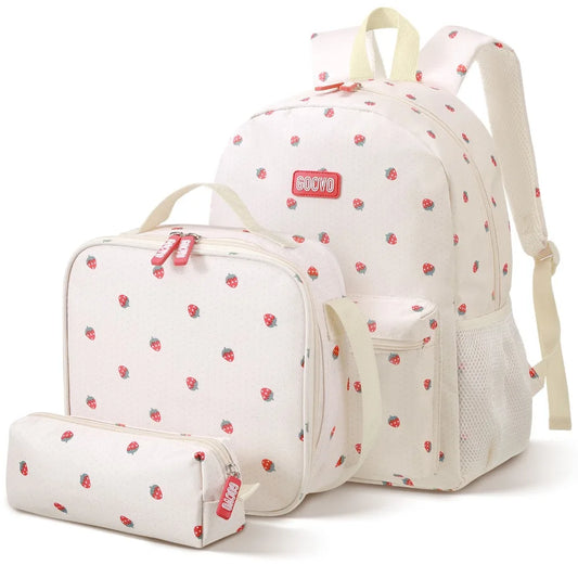 3Pcs Set Backpack for Girls Large Capacity Lightweight School W/Lunch Box and Pencil Case Crossbody Bag