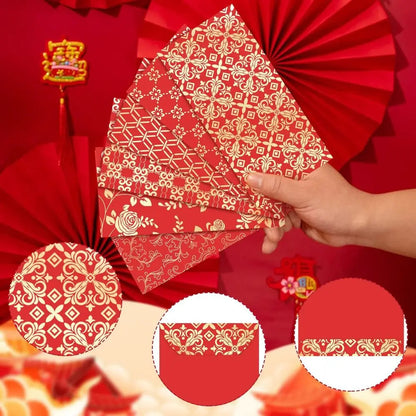 Chinese New Year 2026 Red 66-Piece Fortune Envelopes, 6 Designs, for Lunar Festival, Birthdays, and Weddings