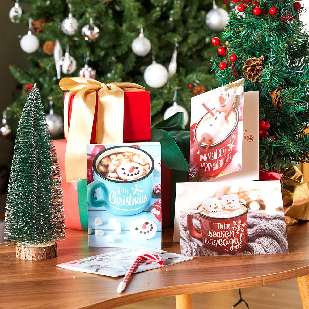12 PCS Christmas Greeting Cards with Envelopes for Winter Holiday Xmas Season Merry Christmas Cards Hot Cocoa Collection, Wintertime Gifts, Invitations