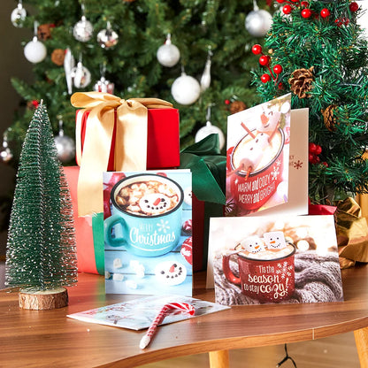 12 PCS Christmas Greeting Cards with Envelopes for Winter Holiday Xmas Season Merry Christmas Cards Hot Cocoa Collection, Wintertime Gifts, Invitations