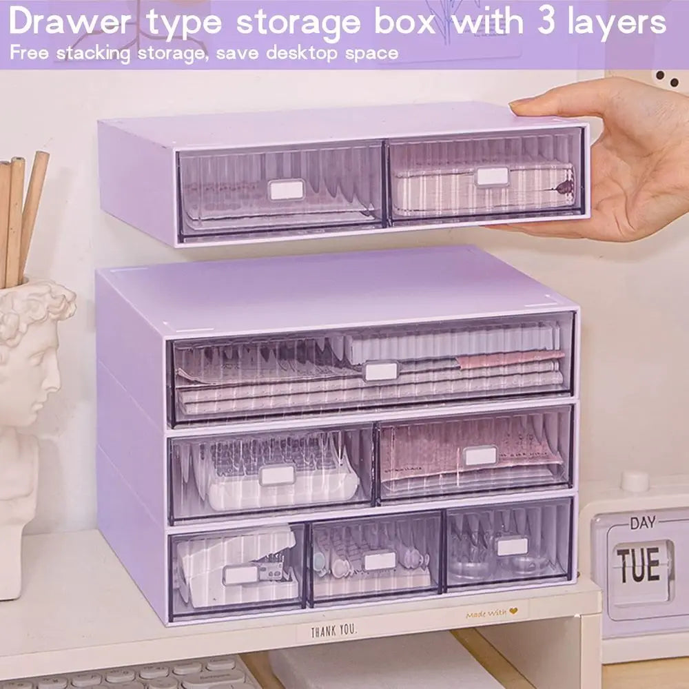 3-Tier Stackable Desk Organizer, 6 Drawers, Plastic Storage Box, Detachable Makeup Office Stationery Supplies Organizer for Home