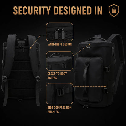 Waterproof Backpack Oxford Fabric, Black Everyday Daypack with Top Handle and Front Pocket, Wear Resistant Polyester Lined