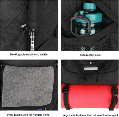45L Foldable Water Resistant Hiking Backpack With Rain Cover & Trekking Pole Holder Ergonomic Daypack Black For Mountaineering Climbing Camping Backpacking Fishing Cycling Multi-Day Trek Weekend Travel Outdoor Sports Men Wome
