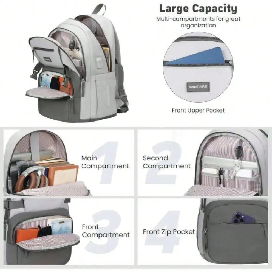 Backpack, Cute High School Backpacks For Teens Student Large Bookbag 15.6 Inch Laptop Bag With USB Charger Port Dark Grey & Light Grey),34729201