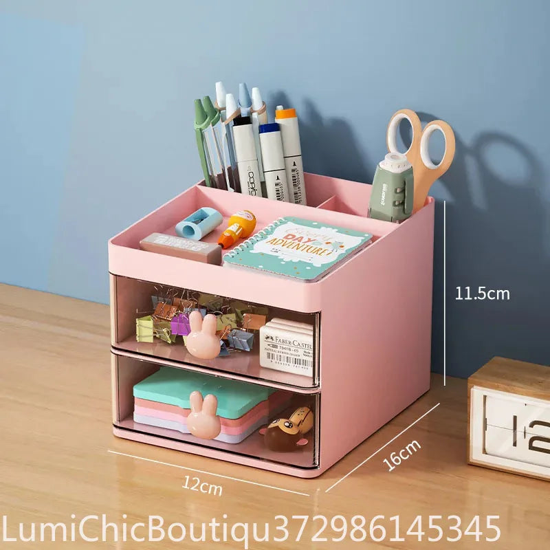 Small Desk Organizer With Drawer Multi‑Function Desktop Storage Box For Office Stationery Makeup Pen Pencil Business Card Mobile Phone