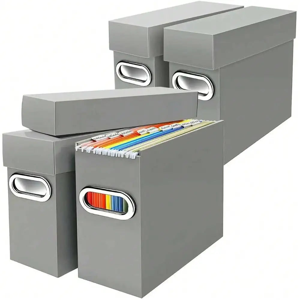 File Organizer Box With Lid & Handle, Heavy Duty Hanging File Folder Storage Boxes For Letter Size, Portable Filing Organizer For Office