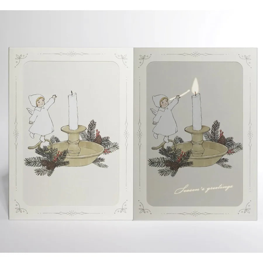 Reveal Card "",Angel Lighting Candle Illustration, Vintage Holiday Greeting Card with Envelope