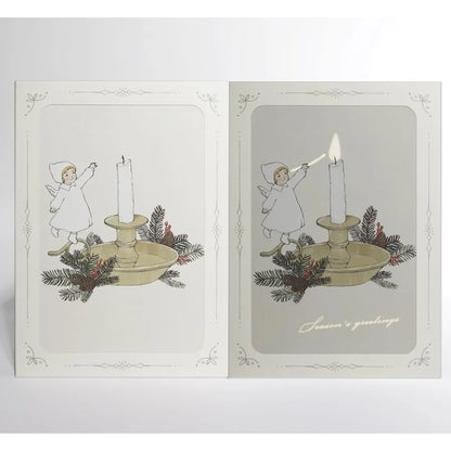 Reveal Card "",Angel Lighting Candle Illustration, Vintage Holiday Greeting Card with Envelope