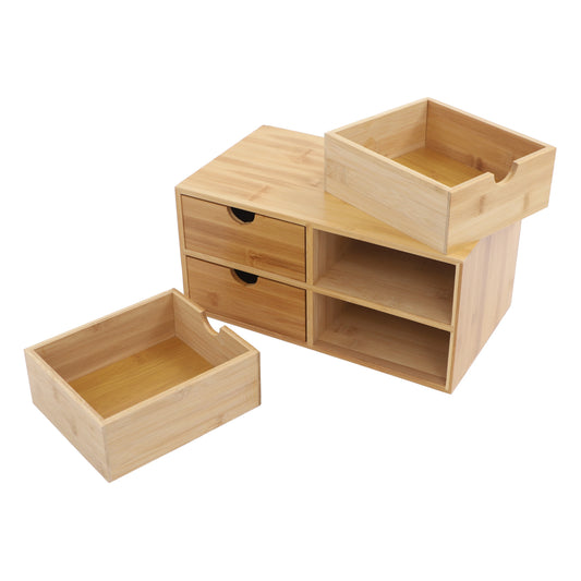 4-Drawer Tabletop Storage Organizer, Bamboo Desk Organizer, Desktop Tabletop Storage Caddy, 33*19*16 cm/12.99*7.48*6.3 in