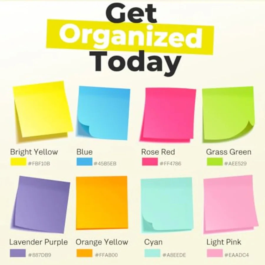 Sticky Notes 3x3 Inch for home office notebook use, paper material in bright colors, self-stick pads with easy-to-post adhesive