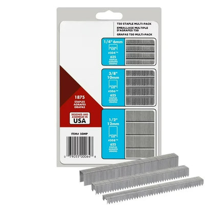 Multi-Pack Heavy-Duty Staples, Sizes 1/4", 3/8", and 1/2", 1,875 Count, New, for Repairs