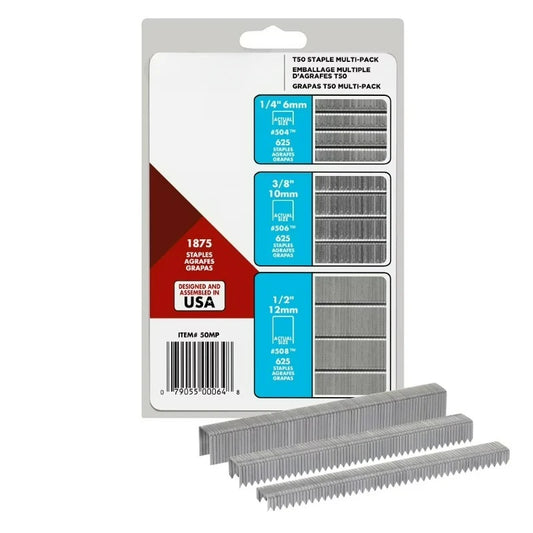 Multi-Pack Heavy-Duty Staples, Sizes 1/4", 3/8", and 1/2", 1,875 Count, New, for Repairs