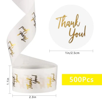 500Pcs Clear Thank You Stickers Round Transparent PVC Stickers, 1 in Self-Adhesive Envelope Seal Labels for Business Wedding
