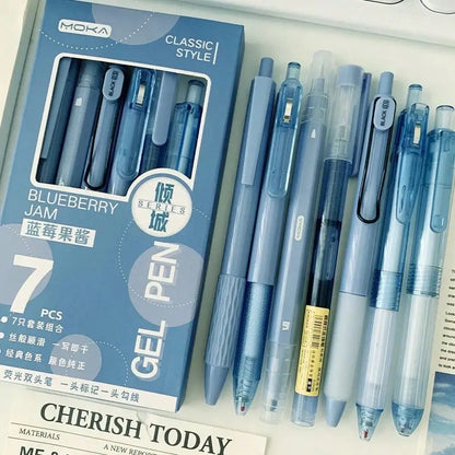 7pcs/Set St-Tip Push Pen & Pen Combination School Stationery Set Quick Drying And Brush Writing