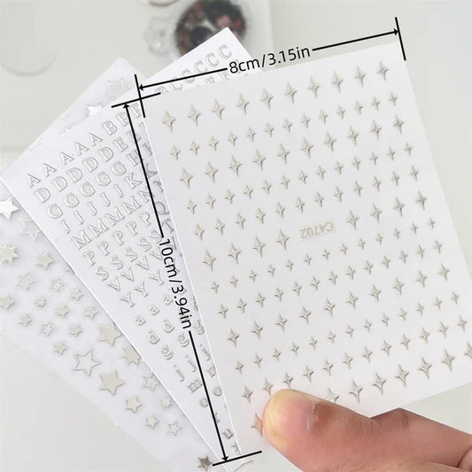 3Pcs  Toploader Decorative Stickers Set - Silver Letters & Starburst Star Design Photocard Accessories for Fans, DIY Planner Scrapbook Stationery, Album Decoration Supplies
