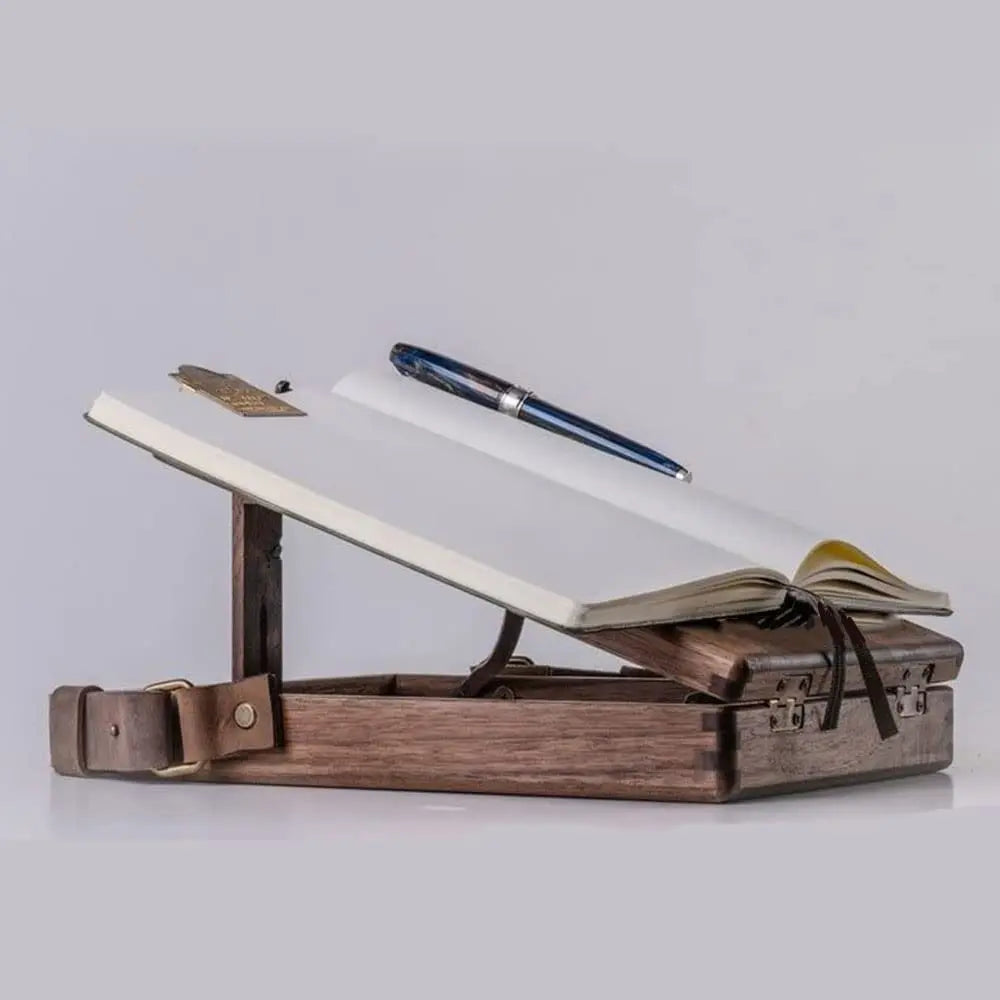 Pen Holder Wooden Desk Organizer Box Portable Stationery Storage Case With Shoulder Strap For Pens Pencils Notes Home Office