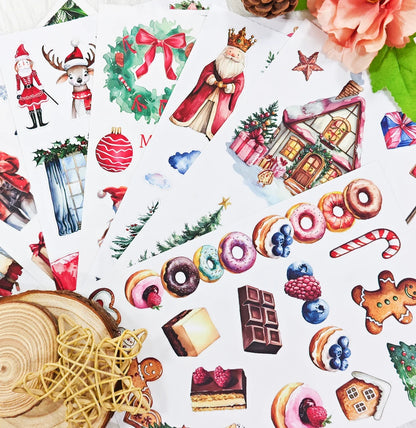 A5 Christmas Theme Sticker Book PET Material Pre-cut Model Retro Style Diary Decoration Base Material