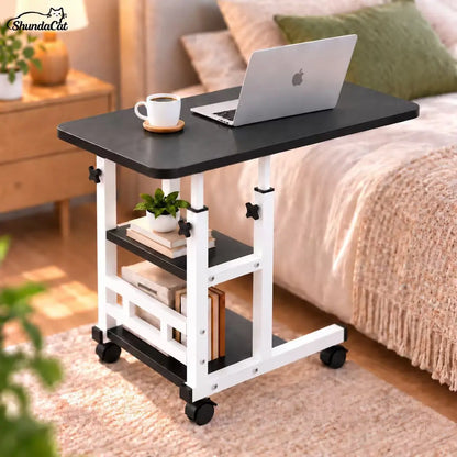 Portable Rolling Laptop Desk with Wheels for Bed, Adjustable Height Laptop Table for Couch, Small Computer Desk, Black
