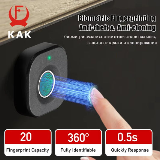 KAK Biometric Fingerprint Lock Black Keyless Cabinet Lock Smart Drawer Locks Anti-theft Door Lock Long Standby Time Door Hardware