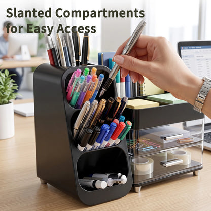 Desk Organizer with Pen Holder, 2 Drawers & 4 Compartments  Multifunctional Pen Holder Drawer Stationery Organizer Storage Desk Organizers Plastic Accessories Office School Supplies Plastic Desktop Storage for Office, School