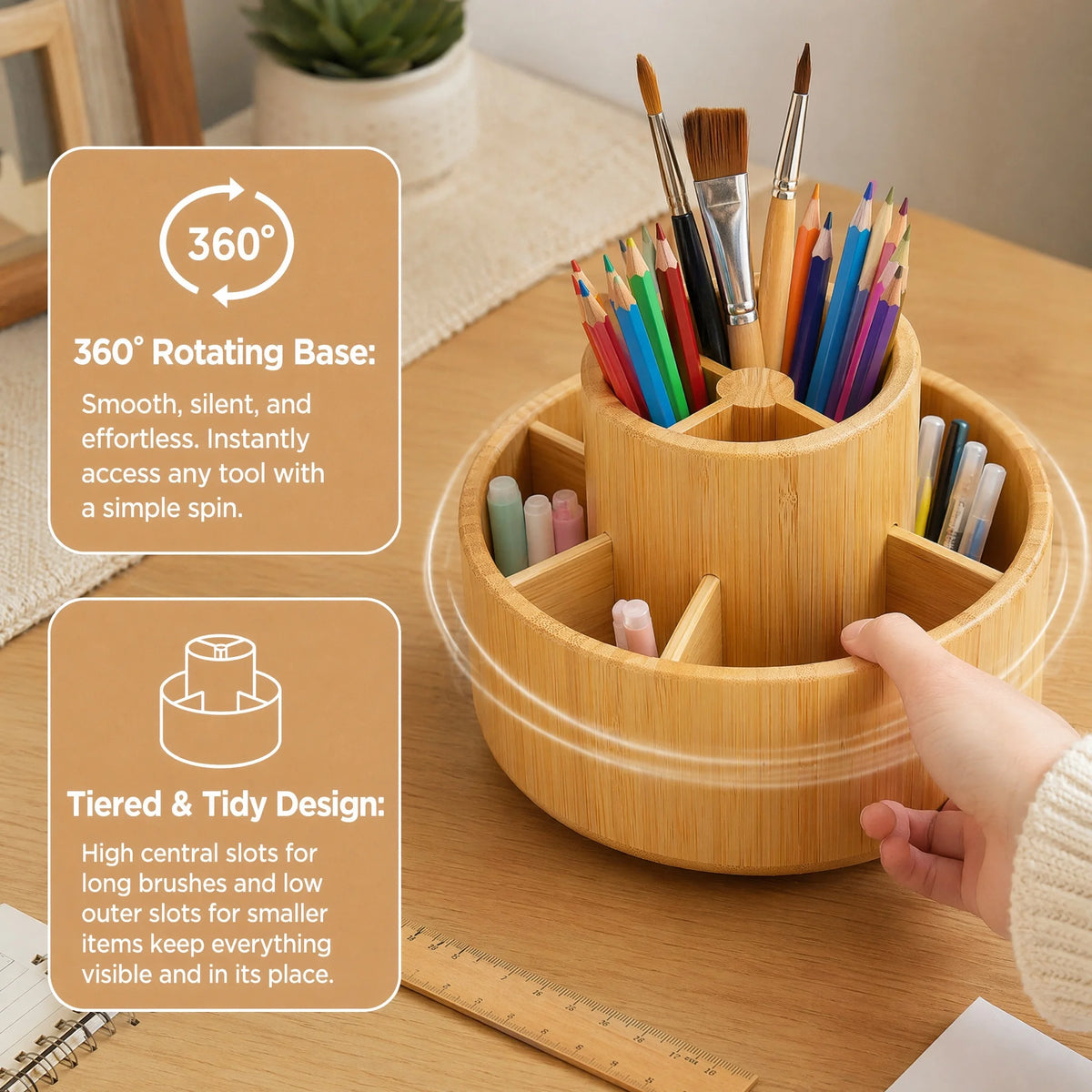360° Rotating Desk Organizer, Heavy Duty Multi-Use Art Supply Caddy for Pens, Markers, Pencils, Makeup & Paint Brushes, All-in-One Storage Holder