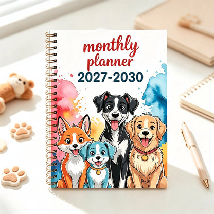 2027-2030 Monthly Planner Cute Dog Fox Animal Cover Wire Bound Notebook 4 Year Monthly Calendar Journal Agenda Book for Office School Supplies