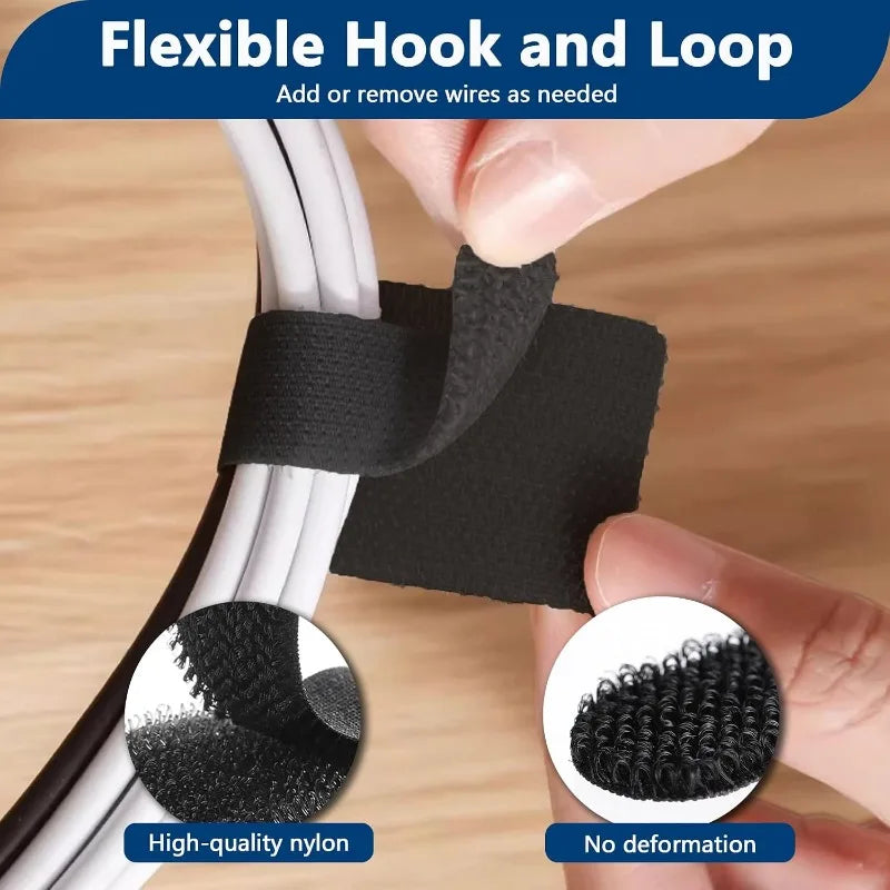 50 PCS Hook and Loop Cable Ties, Under Desk Cable Management, White