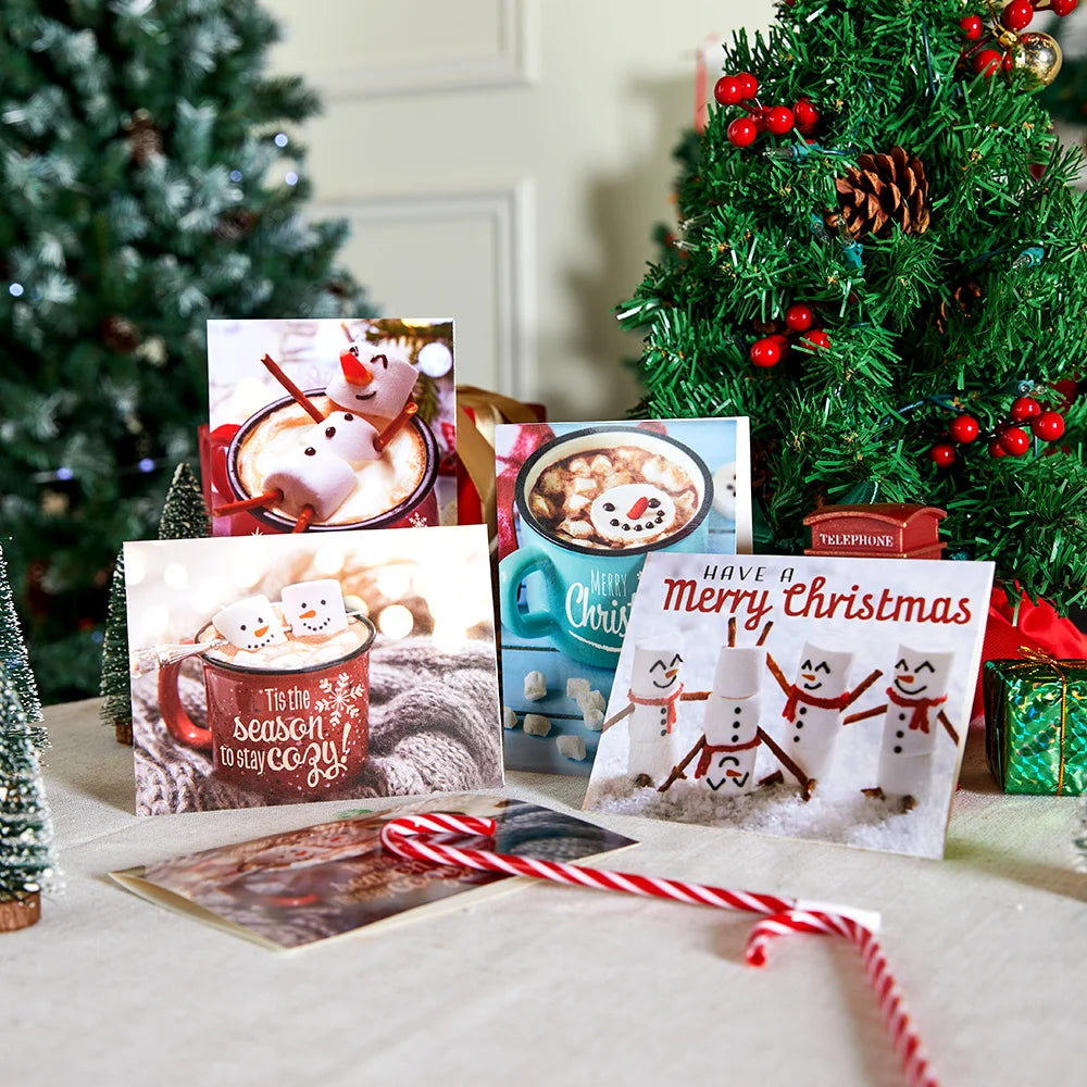12 PCS Christmas Greeting Cards with Envelopes for Winter Holiday Xmas Season Merry Christmas Cards Hot Cocoa Collection, Wintertime Gifts, Invitations