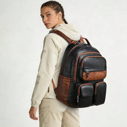 LATMAP Vegan Leather Backpack 17 Inch Laptop Backpack For Travel Multipurpose Design College Handbag Shoulder Bag